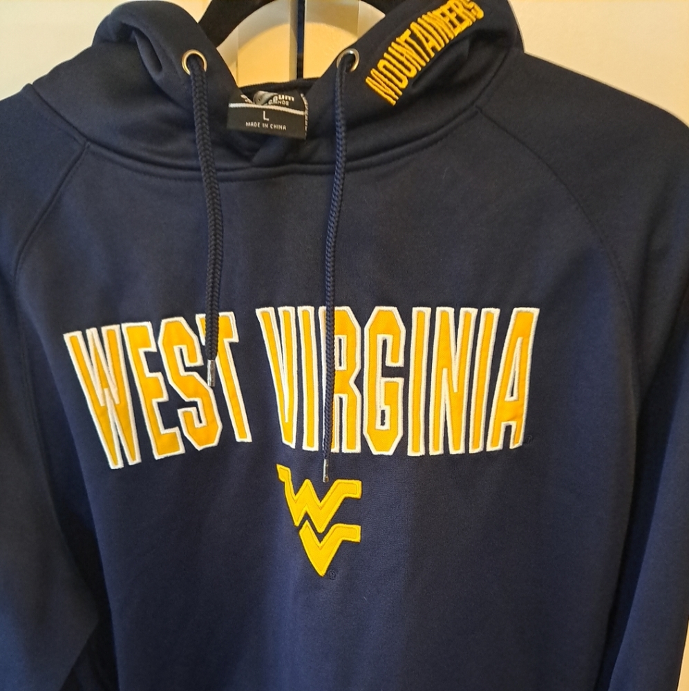 West Virginia Mountaineers Hoodie Size L Blue Embroidered Stitched NCAA